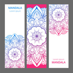 Indian floral paisley medallion banners. Ethnic Mandala ornament. Can be used for textile, greeting card, coloring book, phone case print.