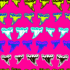 Abstract seamless vector pattern for girls, boys, clothes. Creative background with sharks tooth. Funny wallpaper for textile and fabric. Fashion style. Colorful bright