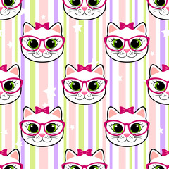 Seamless pattern with cat and stars