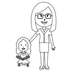 woman teacher with girl avatar character
