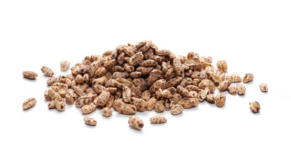 Organic barley flakes, pile isolated on white background