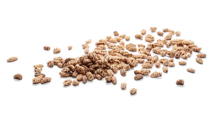 Organic barley flakes, pile isolated on white background