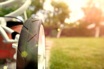 walk with a stroller in the park