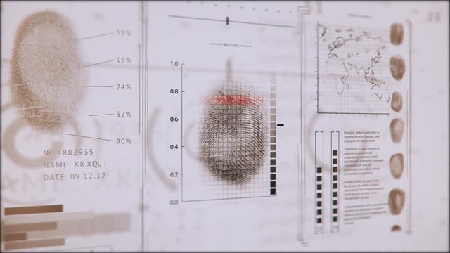 Interface search fingerprints people, Screen finger print scanning red color, 3D camera