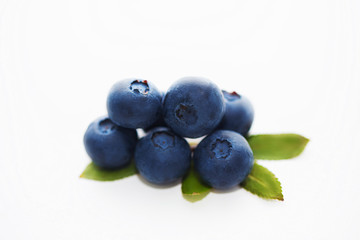 Close-up of ripe fresh blueberries isolated on white background