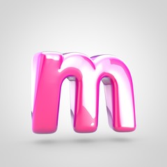 Pink letter M lowercase isolated on white background.