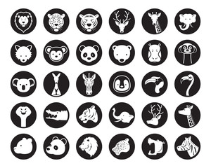 Wild Animals Head Vector Silhouette Set, Zoo, Safari, Icons and Symbols © muchmania