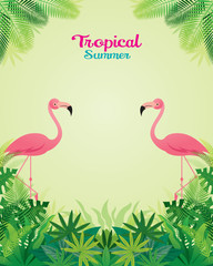Pink Flamingo with Tropical Jungle Frame