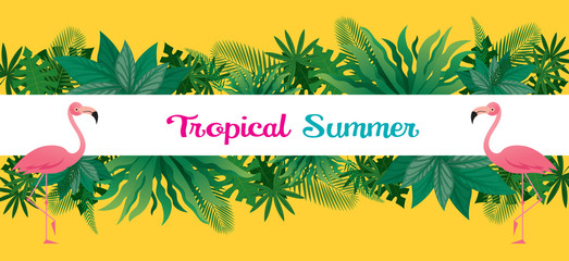 Pink Flamingo with Tropical Jungle Frame © muchmania