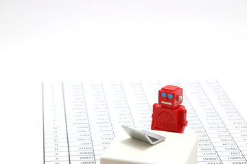 ロボットとパソコンと表　人工知能イメージ