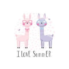 Summer background with two cute llamas