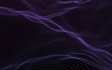 Abstract landscape background. Cyberspace purple grid. Hi-tech network. 3D illustration