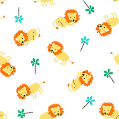 Doodle seamless pattern with lions