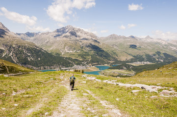 Silvaplana, Corvatsch, Wanderweg, Wanderer, Silvaplanersee, Bergsee, Julierpass, Piz Julier, Piz...