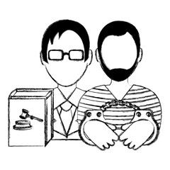 justice book with lawyer and prisoner