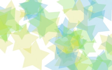 Multicolored translucent stars on a white background. Green tones. 3D illustration