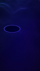 Abstract landscape on a blue background. Cyberspace grid. Mockup. Hi-tech network, technology. Vertical image orientation. 3D illustration