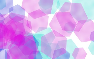 Multicolored translucent hexagons on white background. Pink tones. 3D illustration