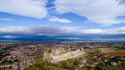 Photo a&eacute;rienne de la cit&eacute; m&eacute;di&eacute;vale de Carcassonne dans l'Aude, France