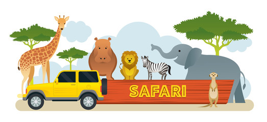African Safari Animals and Tour Vehicle