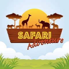 Tuinposter African Safari Adventure Sign with Animals Silhouette © muchmania