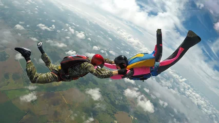 Printed kitchen splashbacks Air sports Two skydivers making a formation in the air