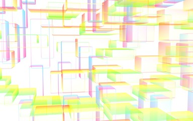 Colorful abstract digital and technology background. The pattern with repeating rectangles. 3D illustration