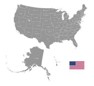 Grey Vector Political Map of USA