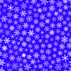 Christmas seamless pattern of snowflakes, white on blue background.