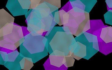 Multicolored translucent hexagons on dark background. Green tones. 3D illustration