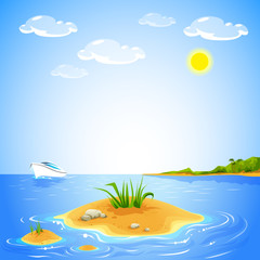 vector illustration beach tropical sea island yacht