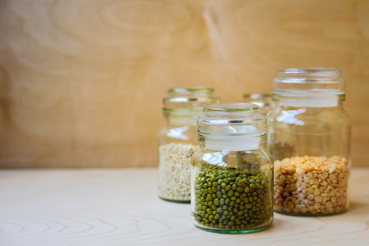 Mung beans in glass jar