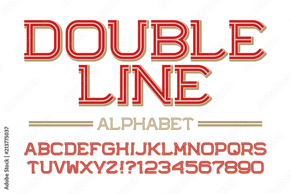 Fototapete double line alphabet with numbers in retro style.