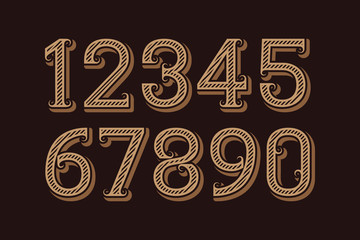Diagonal ribbed numbers in western retro style.