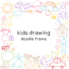 frame with kids drawing -  vector illustration, eps