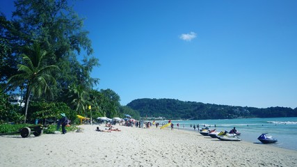 Phuket, Thailand - June 22, 2018 - Peoples relaxing at a beach.