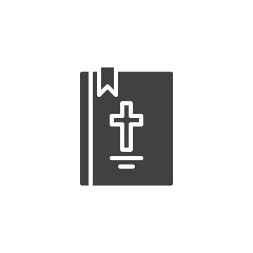 Bible book with cross vector icon. filled flat sign for mobile concept and web design. Holy Bible simple solid icon. Symbol, logo illustration. Pixel perfect vector graphics