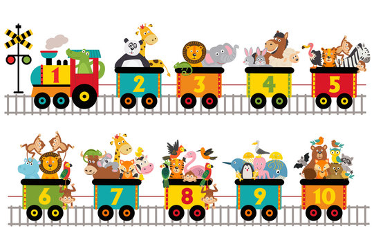 funny train with number of animals -  vector illustration, eps