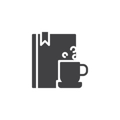 Book and coffee cup vector icon. filled flat sign for mobile concept and web design. Reading simple solid icon. Symbol, logo illustration. Pixel perfect vector graphics