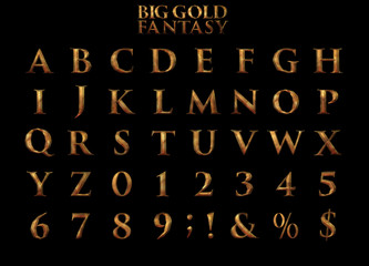 Big Gold Fantasy Alphabet 3D illustration