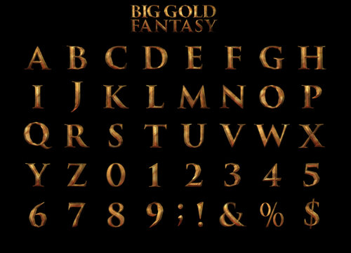 Big Gold Fantasy Alphabet 3D illustration