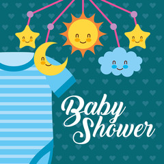 blue bodysuit and crib mobile baby shower card