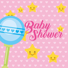 toy rattle stars cartoon baby shower card