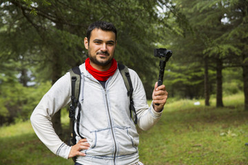 Youtuber, vlogger in the jungle