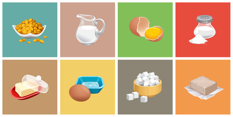 vector set of realistic pitcher of milk butter sugar salt