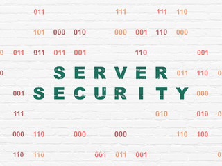 Security concept: Painted green text Server Security on White Brick wall background with Binary Code