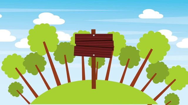 wooden placard empty in the forest landscape animation hd