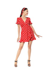 Portrait of a funny emotional young woman. Pin-up style.