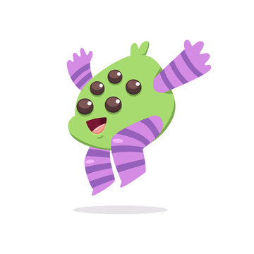 Cute cartoon baby monster jumping. Vector funny creature flat character.