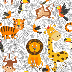seamless pattern with coloring  tropical animals  -  vector illustration, eps © nataka